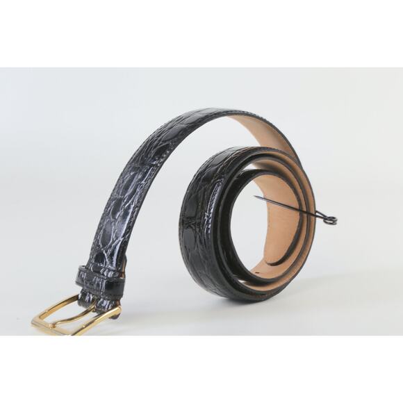 Vintage Black Croco Print Leather Classic Buckle Waist Belt Size 38 / 95